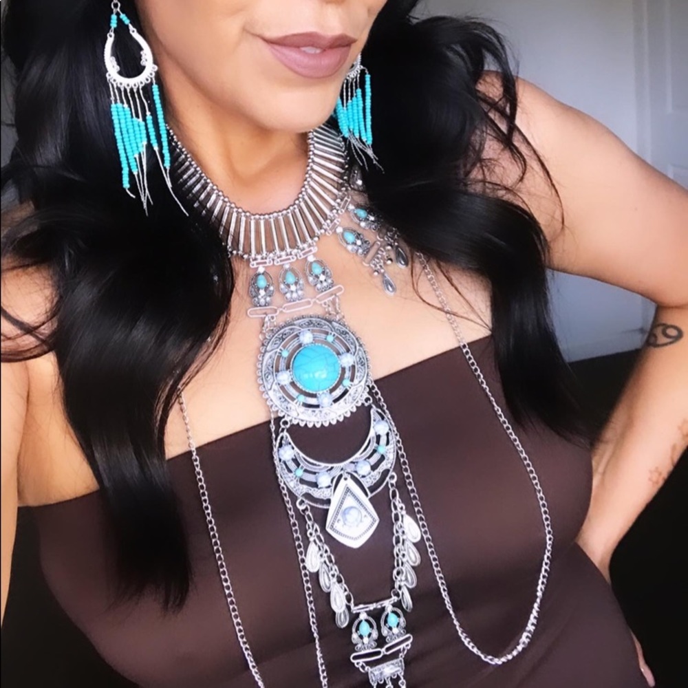 .::GoddessWear::. Exotic Turquoise+Silver Bib NEW Statement Necklace - Picture 12 of 16